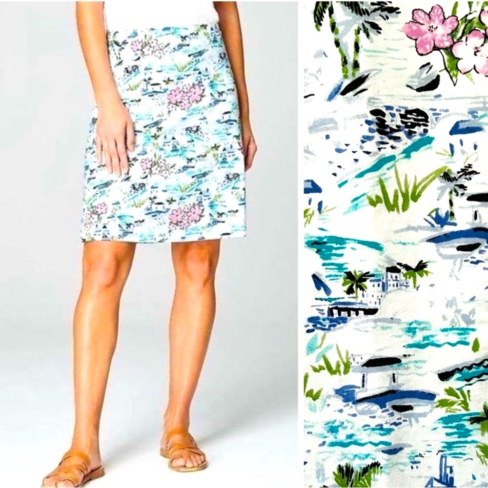 J Jill Easy Knit Tropical Print Skirt Pockets Size S
